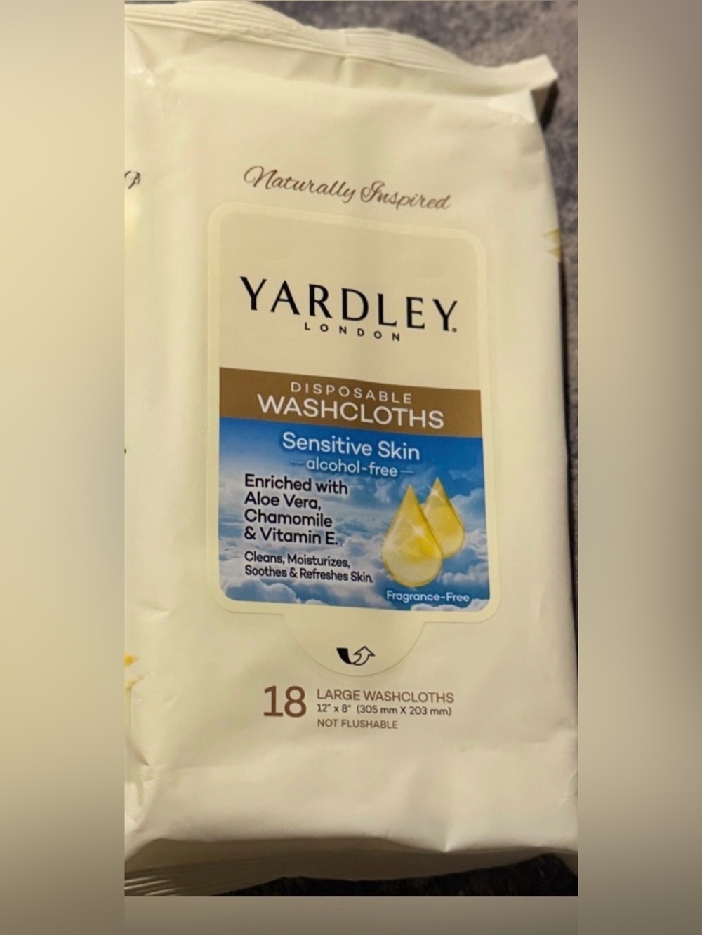 💜 Yardley Disposable Washcloths Sensitive Skin-Aloe, Chamomile & Vitamin E